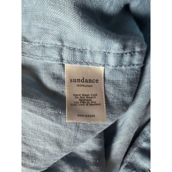 Sundance Womens Pleated Blue Linen Button-Up Shirt PXL - Picture 5 of 7